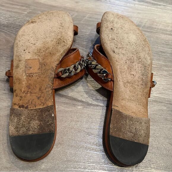BURBERRY Brown Leather Thong Sandal Women’s Size EU 40.5 Chain Neutral - Picture 3 of 8